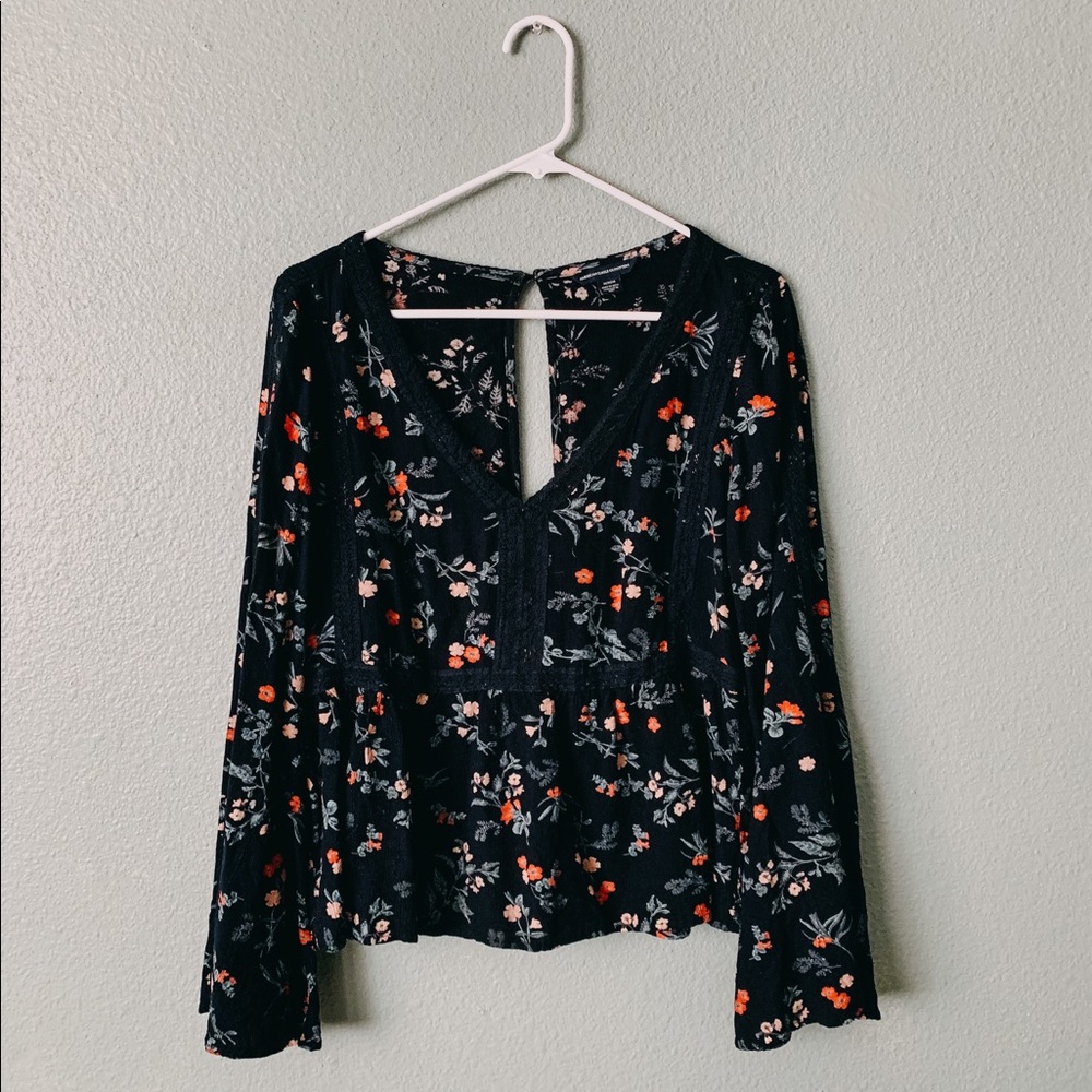 Floral Bell Sleeve Peasant Top
